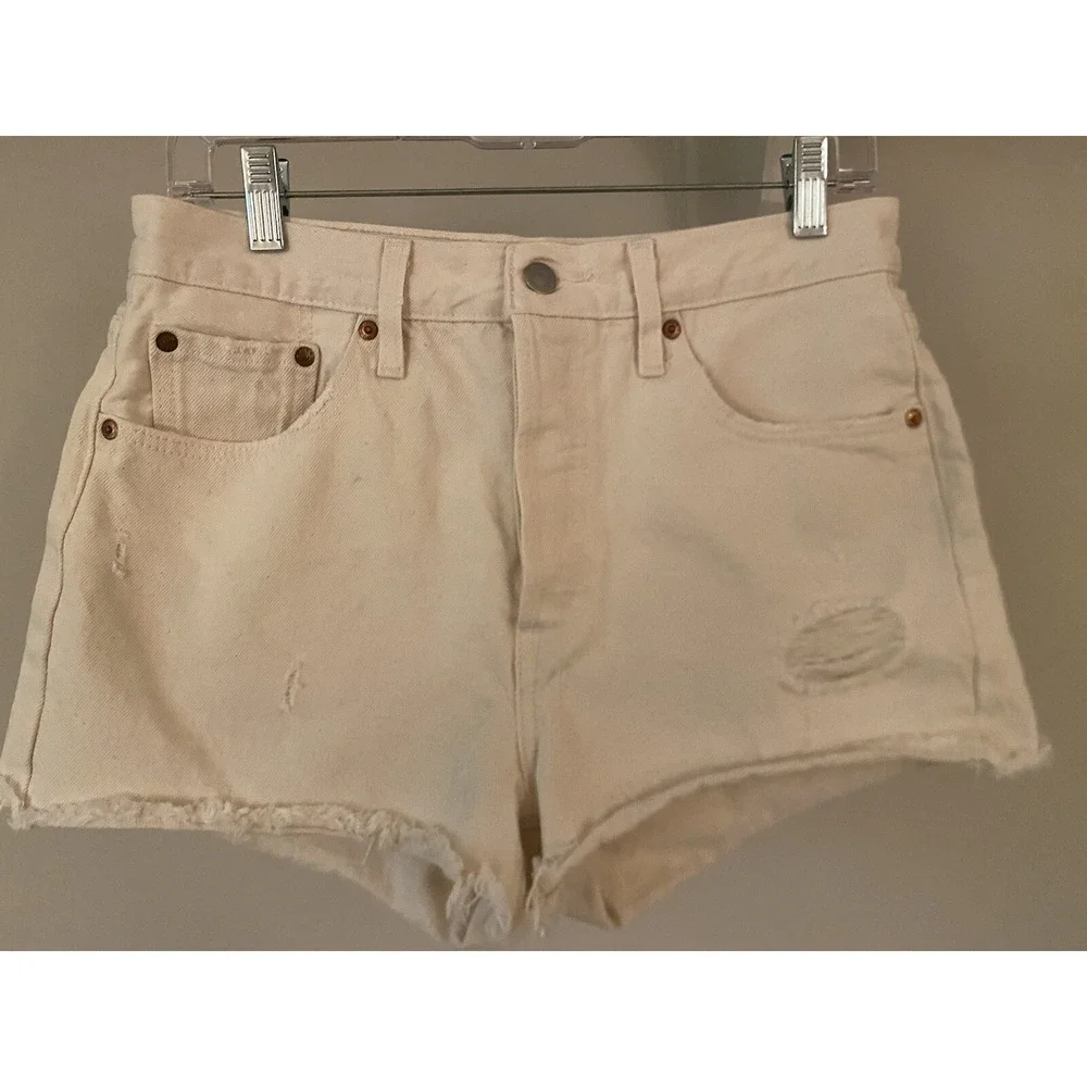Levi's 501‎ Ivory Distressed Shorts 29 Button Fly